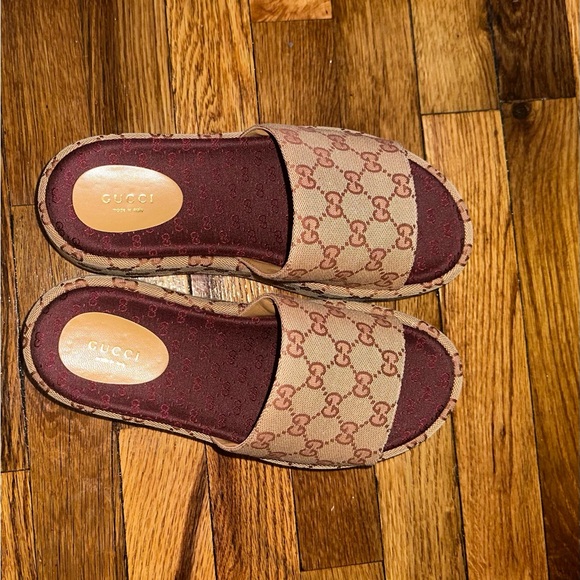 Gucci Canvas GG Monogram Angelina Platform Slide Sandals Size 38 - Picture 5 of 6